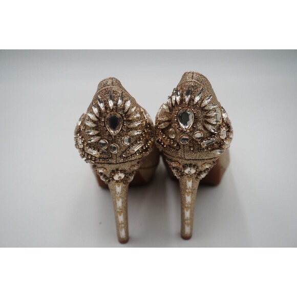 Gianni Bini Gold Rhinestone Embellished Peep Toe Stiletto Heel Platform Size 8M - Picture 12 of 14